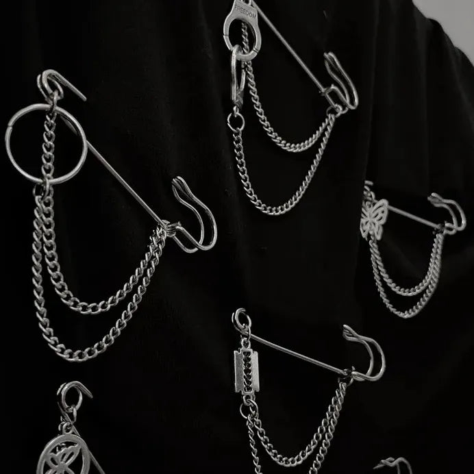 Korean Style Zinc Alloy Metal Butterfly Chain Brooch Pin for Men Women