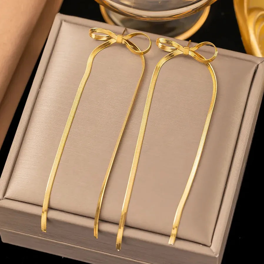 Stainless Steel Geometric O-Chain Tassel Drop Earrings for Women Jewelry