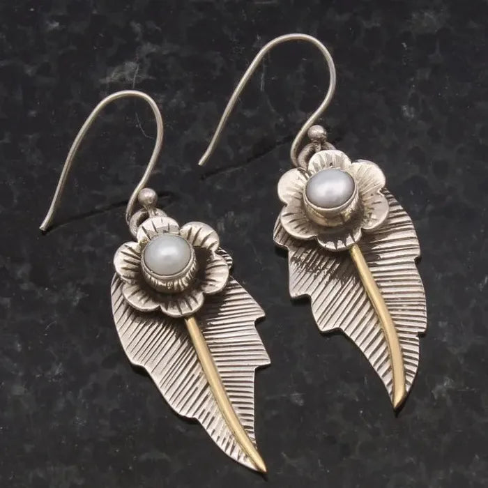 Vintage Ethnic Wing Shaped Earrings for Women Bohemian Multi Gemstone Zinc Alloy