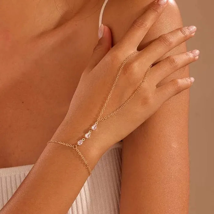 Fashion Metal Multilayer Hand Chain Link Ring Bracelet Women Wedding Jewelry
