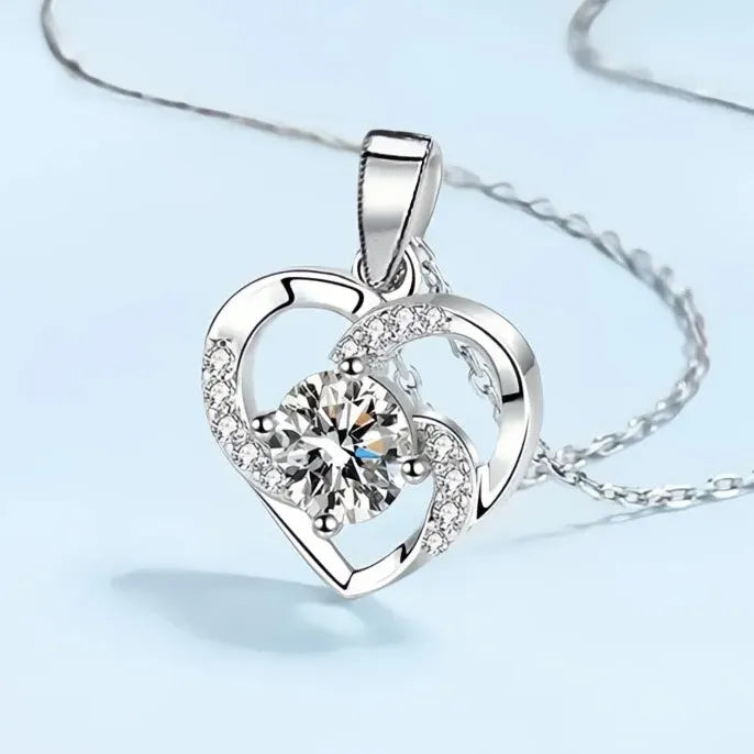 Delicate Heart Pendant Necklace for Women Wedding Jewelry Silver Cubic Zirconia