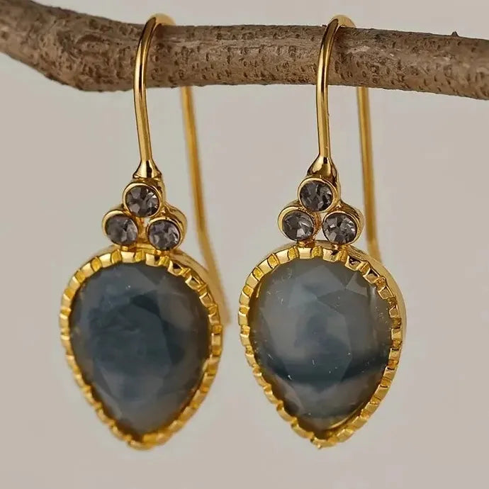 Golden Water Drop Earrings Women’s Simple Exquisite Zinc Alloy Glass Jewelry