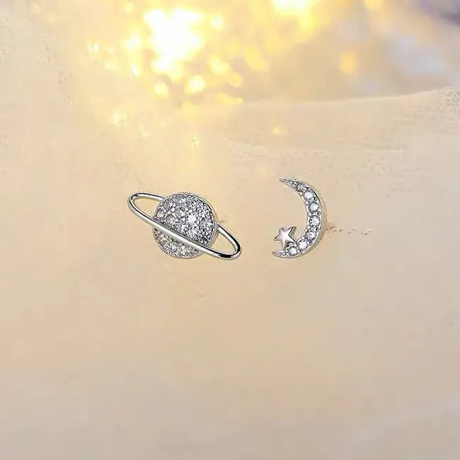 Zircon Star Moon Mini Korean Asymmetric Stud Earrings for Women Gift