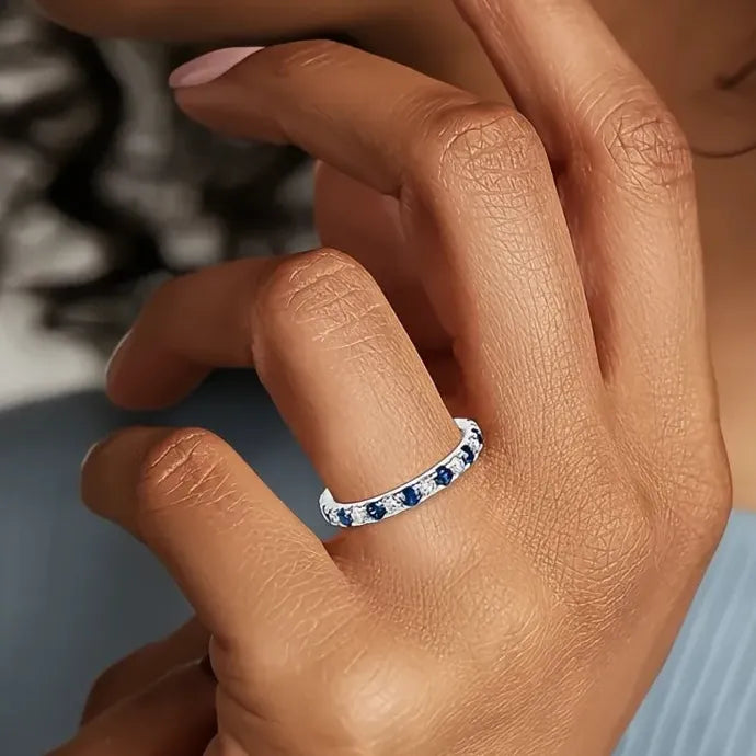 Blue Crystal Cubic Zirconia Ring for Women Stylish Brass Jewelry