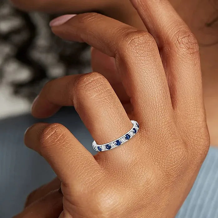 Stylish Blue Cubic Zirconia Brass Ring for Women Simple Design