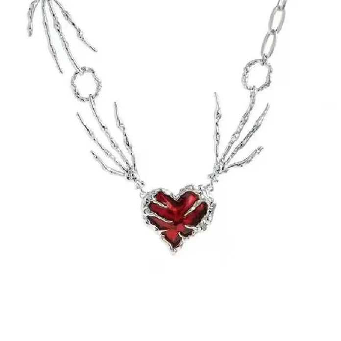 Gothic Red Crystal Heart Pendant Necklace Y2K Fashion Jewelry Accessory