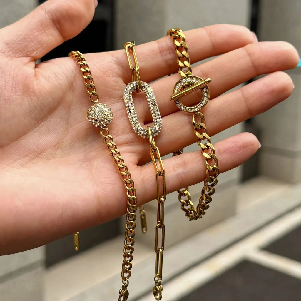 18K Gold Plated Geometric CZ Zircon Bracelet Punk Hypoallergenic Chain Jewelry