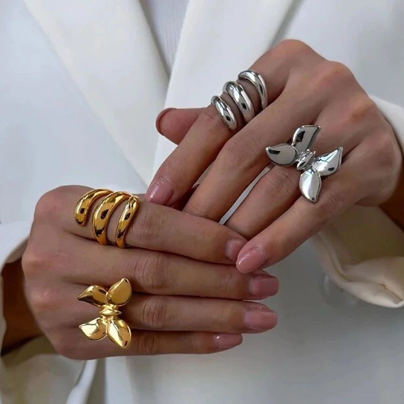 18k Gold Plated Stainless Steel Butterfly Knuckle Ring for Women Hypoallergenic Insect Jewelry