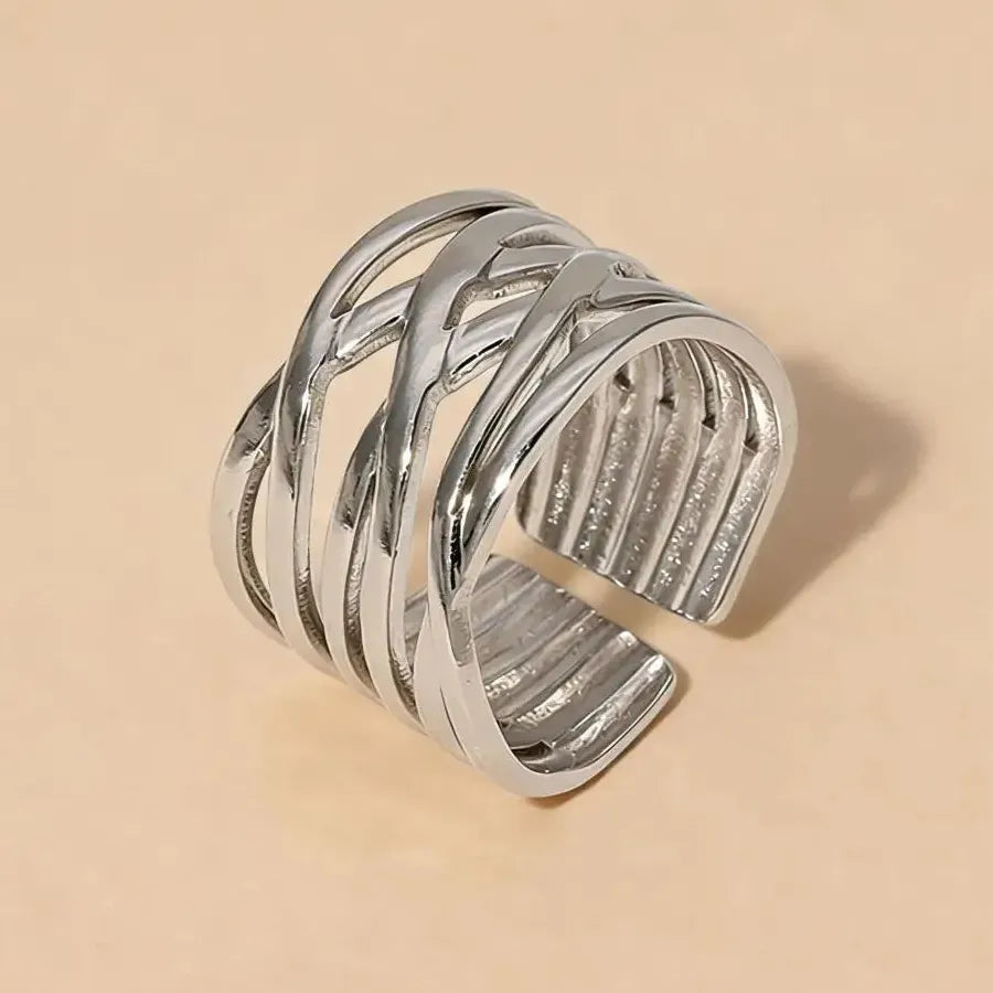 Women’s Stainless Steel Geometric Multi-Layer Line Ring Luxury Fashion Jewelry Gift
