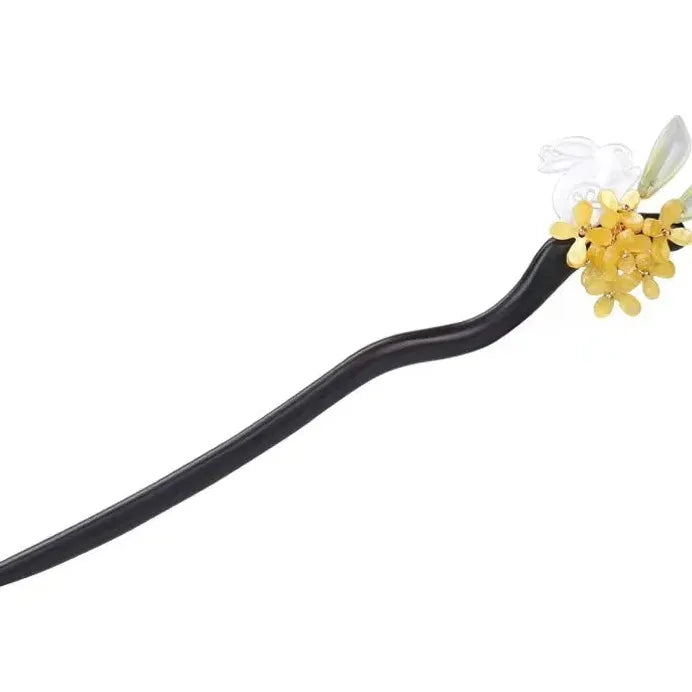 Elegant Wooden Hair Sticks for Women Chinese Style Floral Tassel Vintage Fork