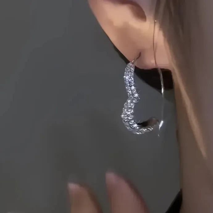 Silver CZ Heart Hoop Earrings for Women Copper Alloy Fashion Party Jewelry