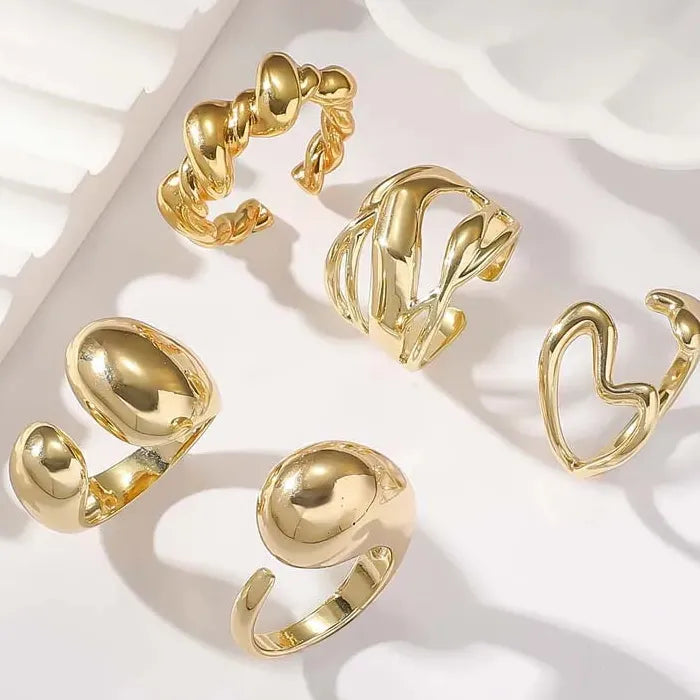 5Pcs Adjustable Gold Geometric Hollow Rings Fashion Jewelry Set 2026