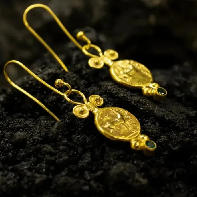 Antique Deer Coin Zinc Alloy Drop Earrings Greek Mythology Christmas Gift