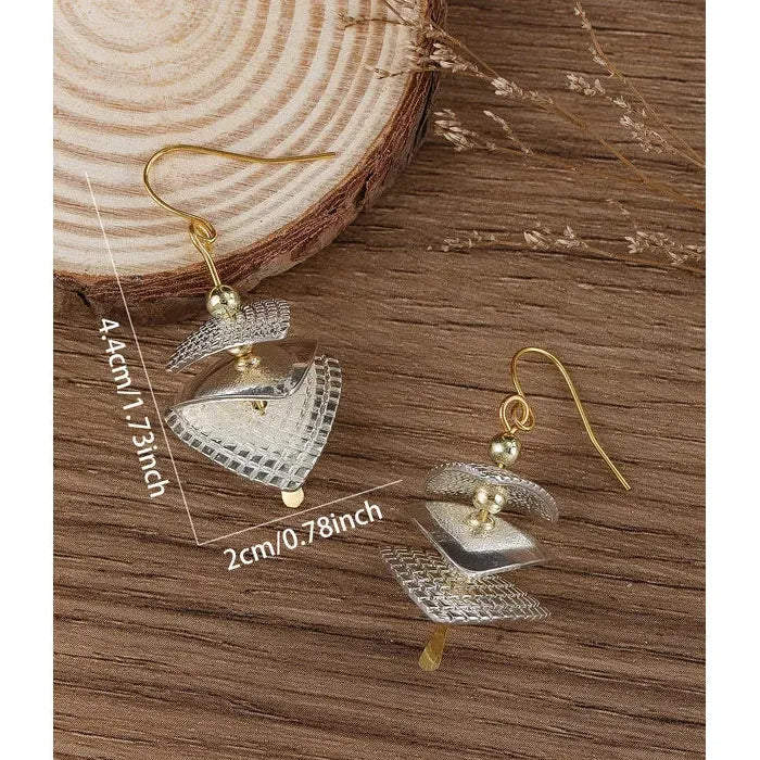 Ethnic Style Layered Square Long Pendant Earrings Two Tone Shell Zinc Alloy Women