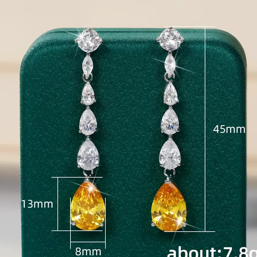 Bright Pear Yellow Cubic Zirconia Geometric Copper Alloy Drop Earrings for Women