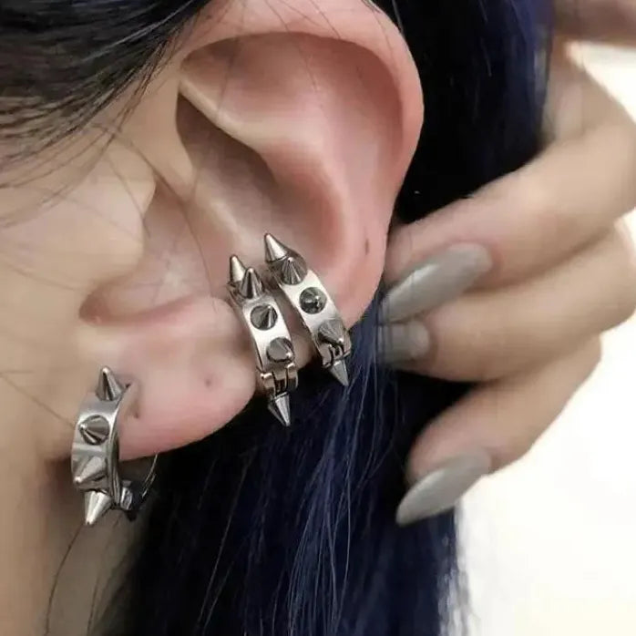 Gothic Punk Silver Rivet Copper Clip-On Geometric Earcuff Earrings Gift 2024