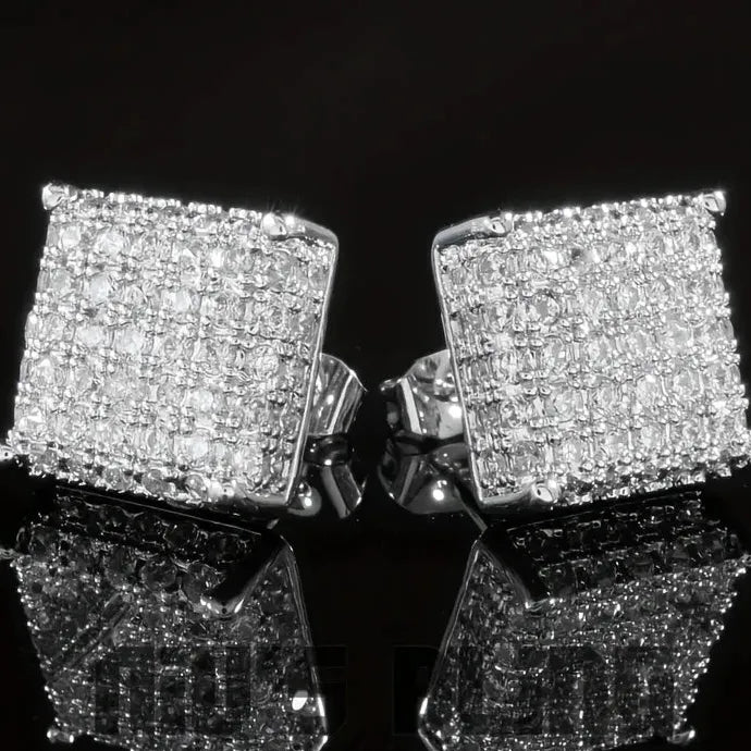 Silver Square Zircon Stud Earrings for Men Women Classic Fashion Jewelry Gift