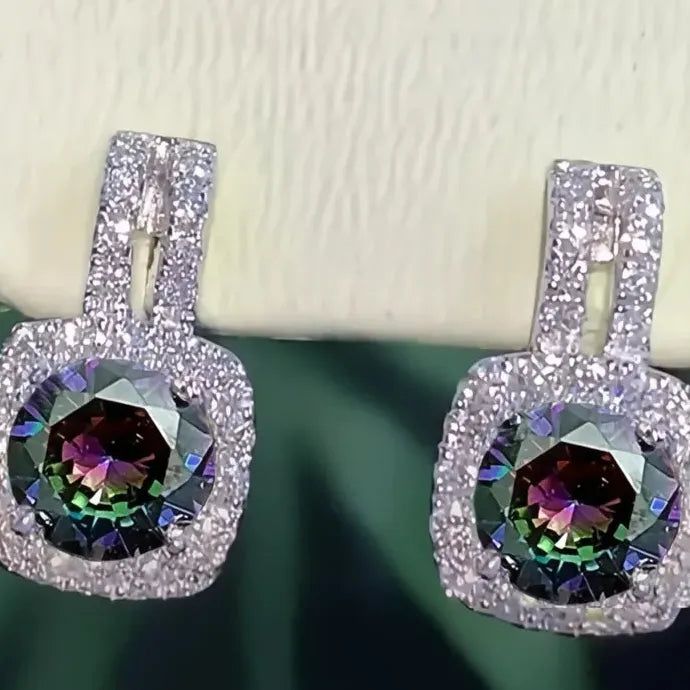 Silver Geometric CZ Stud Earrings Women Bling AAA Zirconia Jewelry Brass