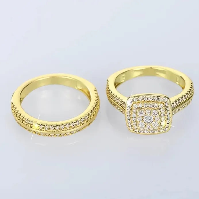 Elegant Gold Brass CZ Rings Set for Women Wedding Bridal Party Jewelry