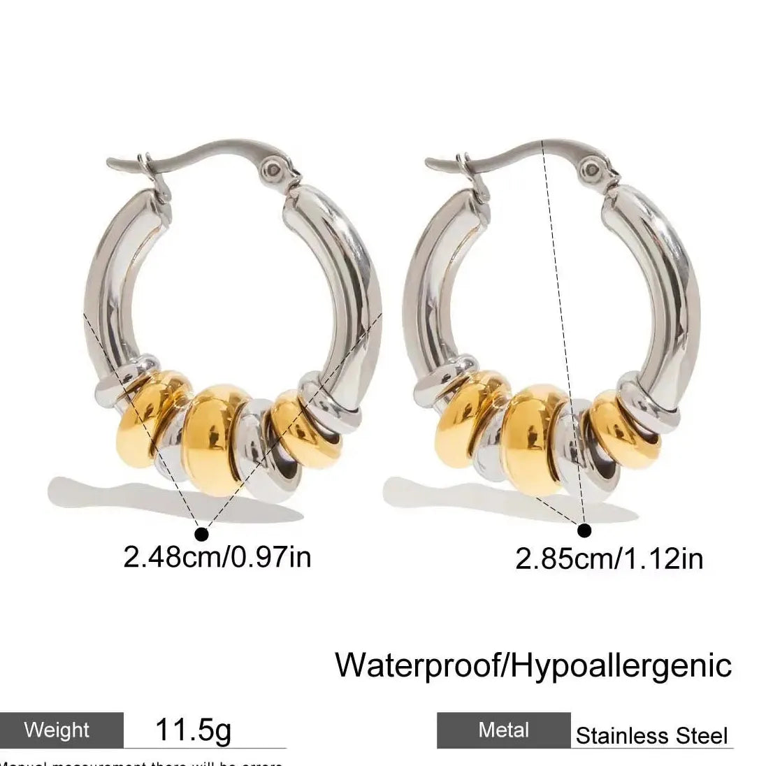 Gold Plated Double-Layer Chunky O-Shaped Hoop Earrings CZ Zircon Punk Jewelry
