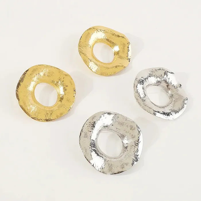 Large Geometric Hollow Metal Earrings for Women Irregular Round Texture
