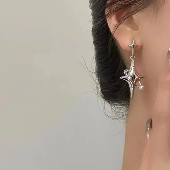 Cool Y2K Star Drop Earrings Cross Pearl Crystal Korean Punk Jewelry Trendy