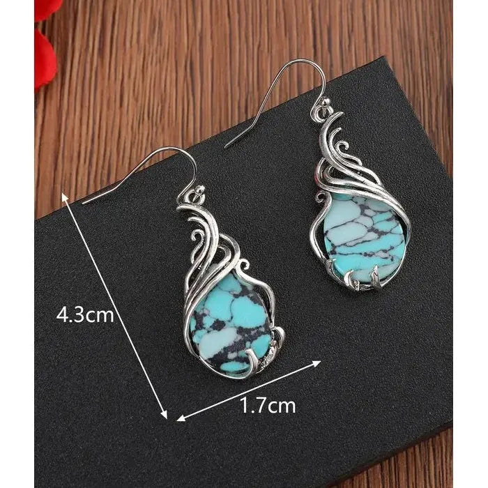 Elegant Oval Pattern Blue Synthetic Stone Women's Drop Earrings Zinc Alloy Jewelry