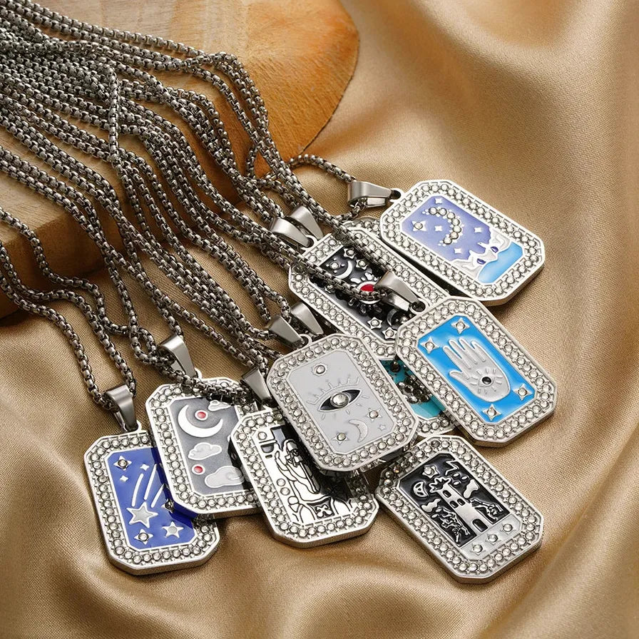 Tarot Card Necklace Stainless Steel Evil Eye Star Moon Sun Unisex Gift Jewelry