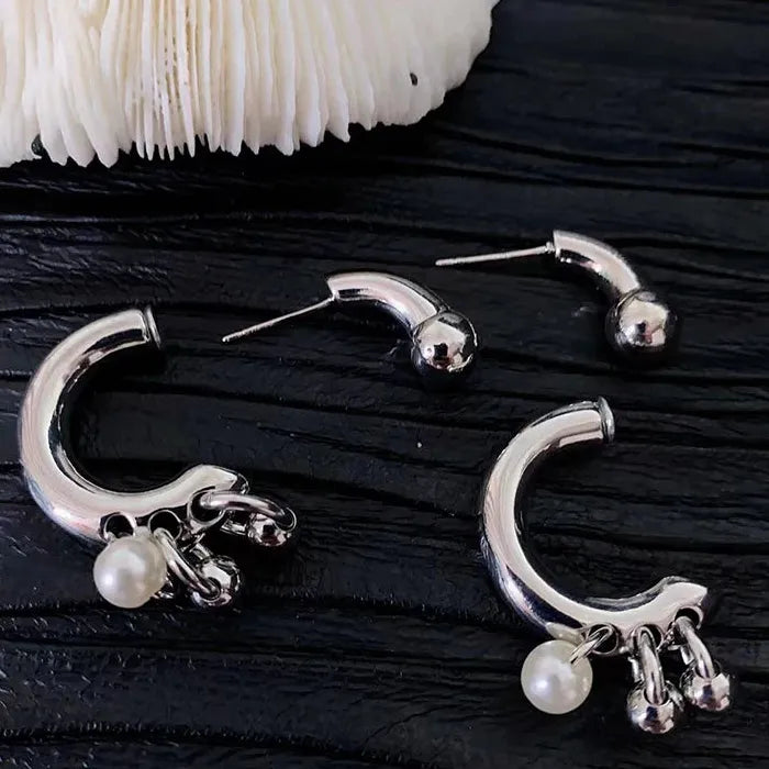 Trend Punk Geometric Pearl Dangle Earrings Zinc Alloy Women Men 2026