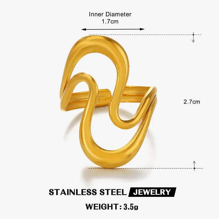 Vintage Stainless Steel Double-Layer Hollow Open Rings for Women, Hypoallergenic Jewelry