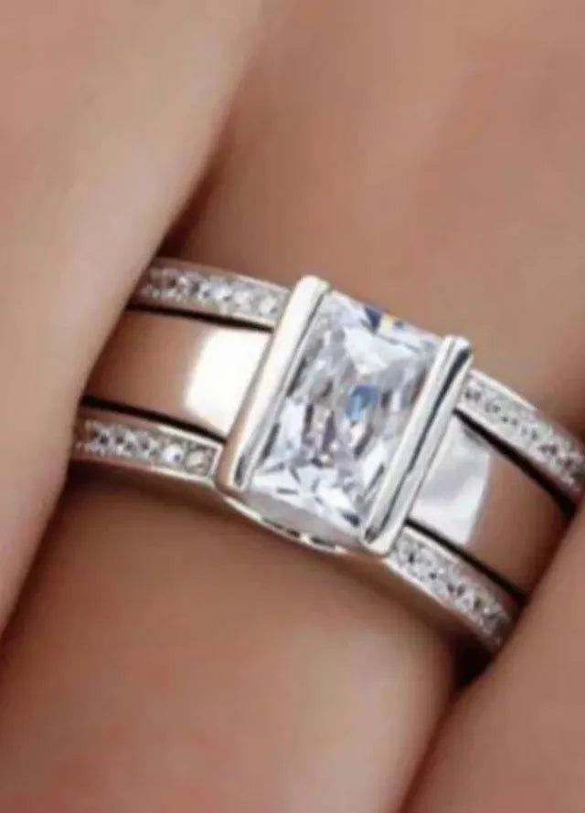 3Pcs Women’s Silver Rhinestone Rings Zinc Alloy Party Gift Jewelry