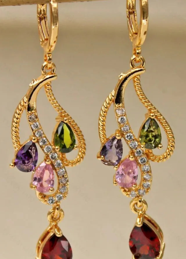 Leaf Flower Design Long Drop Earrings for Women Cubic Zirconia Wedding Jewelry