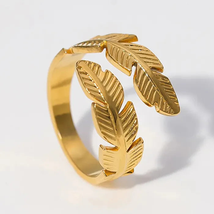 Stainless Steel Feather Ring Punk Gold Wide Edge Open Finger Jewelry Fashion