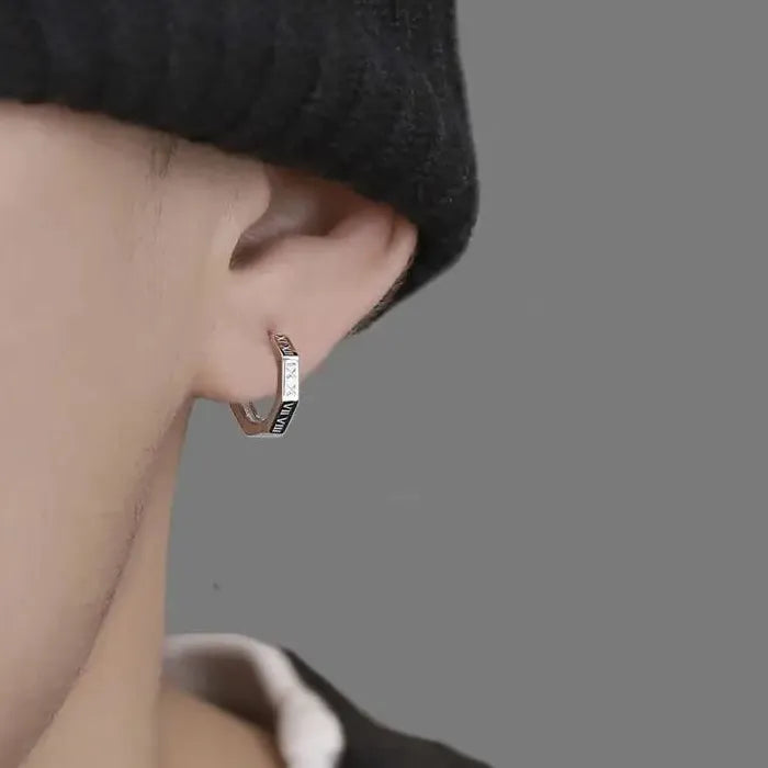 Korean Roman Numerals Stainless Steel Unisex Hoop Earrings Punk Jewelry