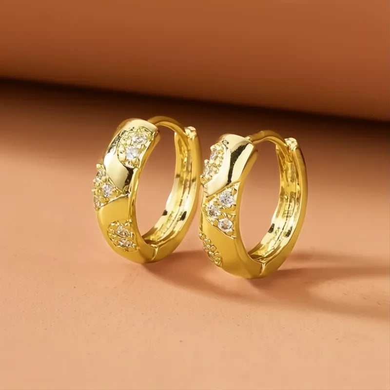 Unique Design Hollow Out Irregular Gold Color Hoop Earrings for Women Cubic Zirconia Fashion Jewelry