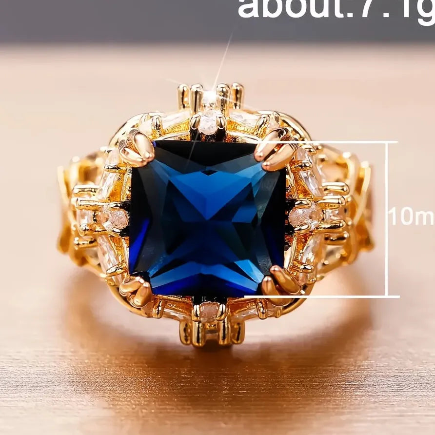 Dark Blue CZ Geometric Flower Ring for Women Elegant Jewelry Accessory