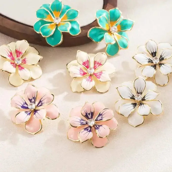 Colorful Oil Drop Large Flower Earrings for Women Vintage Jewelry Gift