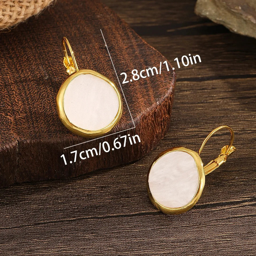 Simple Gold Inlay Round White Drop Earrings for Women Zinc Alloy Jewelry