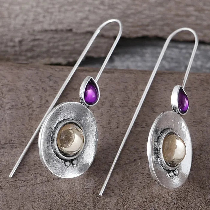 Vintage Zinc Alloy Leaf Drop Earrings Geometric Round Teardrop Zircon Gift