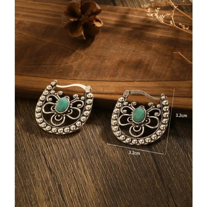Bohemian Green Resin Inlaid Hollow Flower Drop Earrings Women's Wedding Jewelry