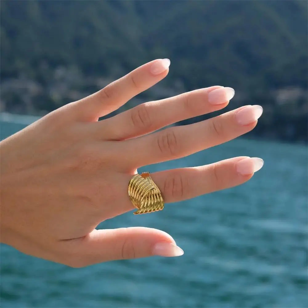 18k Gold Plated Stainless Steel Geometric Knot Knuckle Ring Wedding Jewelry