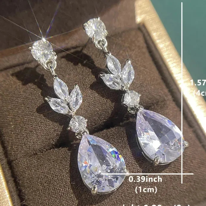 Sparkling Cubic Zirconia Water Drop Pendant Earrings for Wedding Banquet