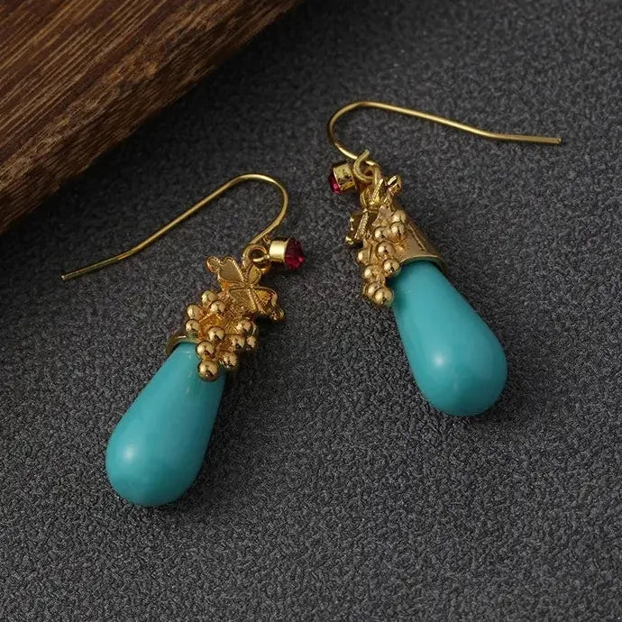 Waterdrop Green Stone Dangle Earrings for Women Gold Color Zinc Alloy Jewelry