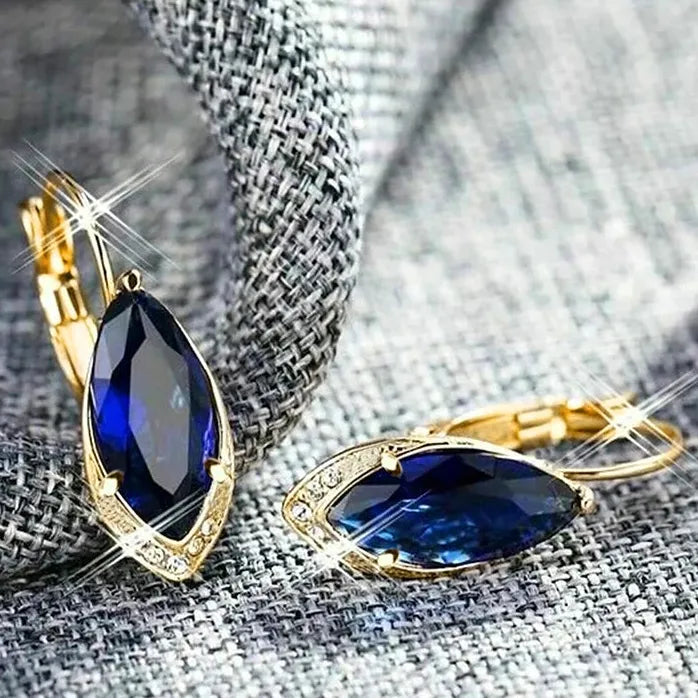 Gold Color Marquise Blue Cubic Zirconia Geometric Drop Earrings Women