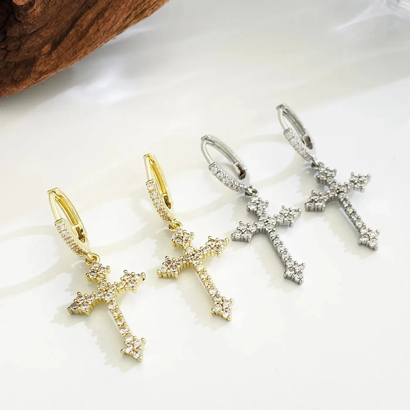 Punk Rhinestone Cross Drop Earrings Kpop Grunge Egirl Fashion Jewelry