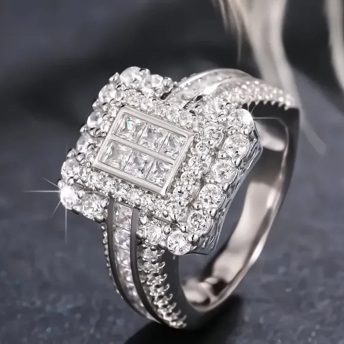 Geometric Cubic Zirconia Silver Color Wedding Bands for Women Elegant Design