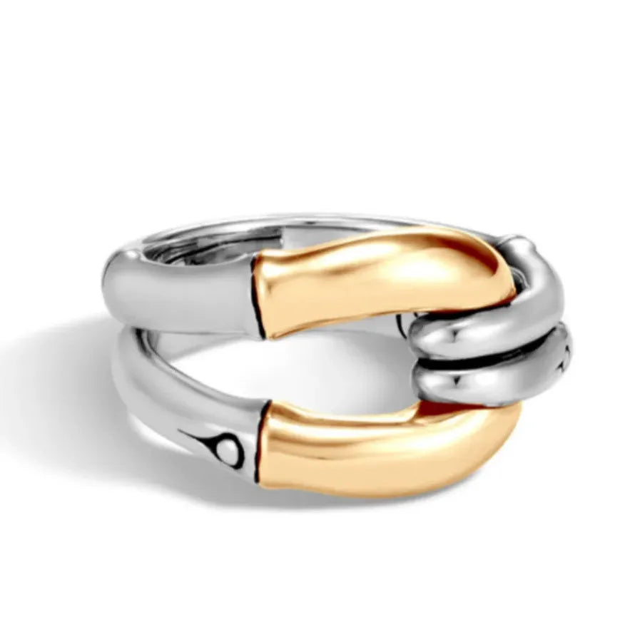Delicate Two-Color Electroplating Geometry Ring for Women Wedding Engagement Jewelry Zinc Alloy