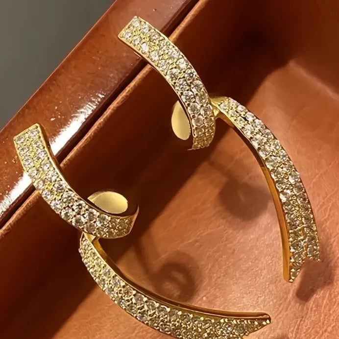 Luxury Gold Geometric Drop Earrings with Sparkling Cubic Zirconia Women