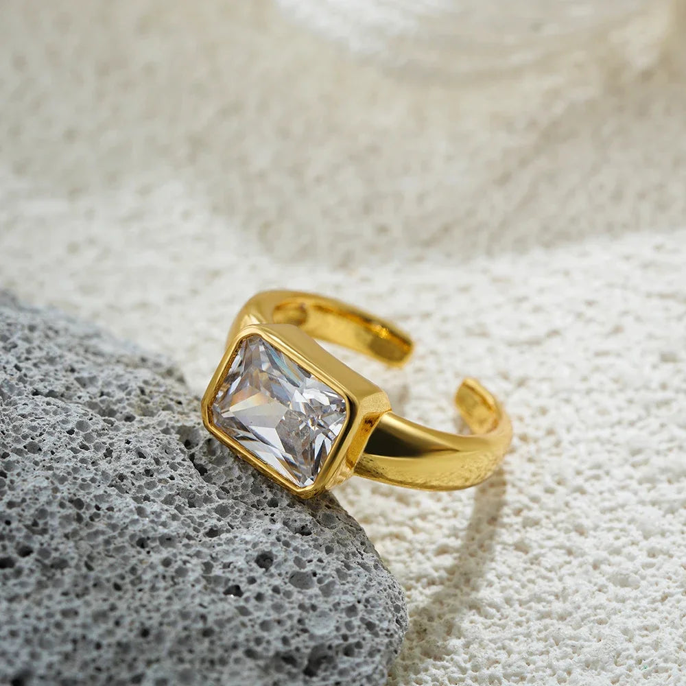 18K Gold Plated Three Layer Metal Zircon Wedding Ring for Women Oval Crystal