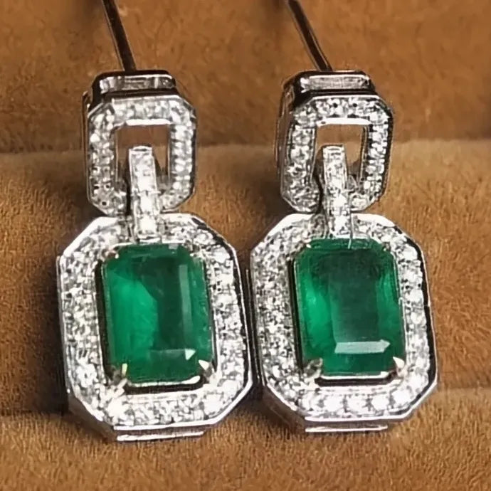 Green Square Cubic Zirconia Copper Alloy Dangle Earrings for Women Party